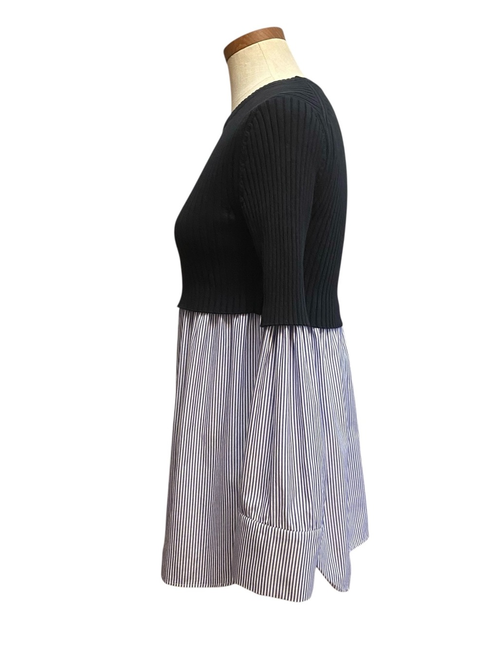 KENZO Paris Mixed Ribbed Knit And Cotton Poplin Shirt Sweater Minimalist Preppy - Picture 8 of 16